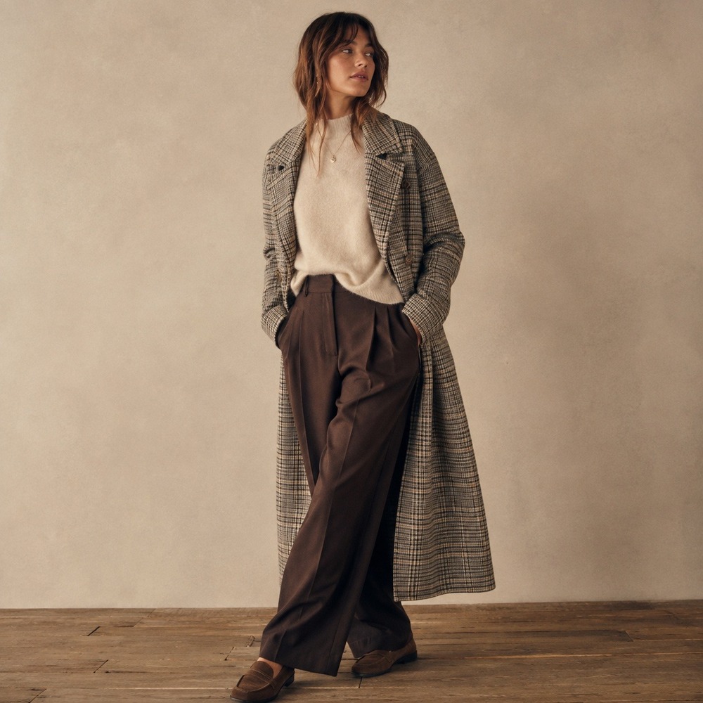 Free People Double Breasted Liberty Plaid Wool Blend Duster Coat Sz S NWOT